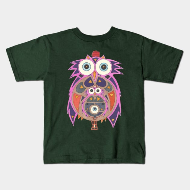 Momma Owl with Red Fez Kids T-Shirt by Zenferren